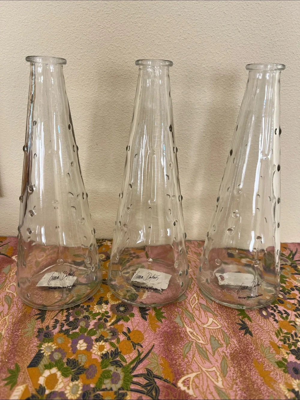 3 IKEA Emma Dafnas Design Clear Glass Hobnail Vases
